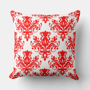 Coussin Damask 02 Motif - Rouge sur blanc