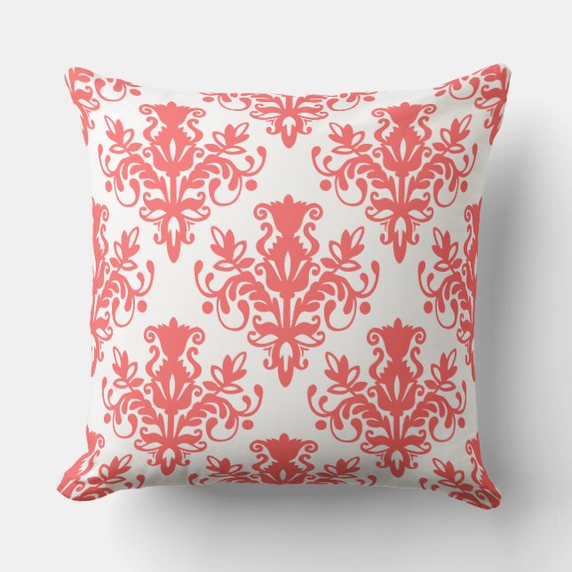 Coussin Damask 02 Motif - Tropical Pink on White (Recto)