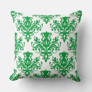 Coussin Damask 02 Motif - Vert herbe sur blanc