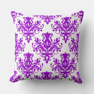 Coussin Damask 02 Motif - Violet sur blanc