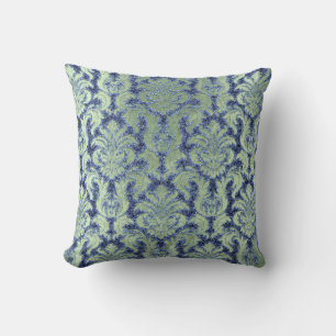 Coussin Damask Aqua Blue Marine Mint Green Cottage Velvet