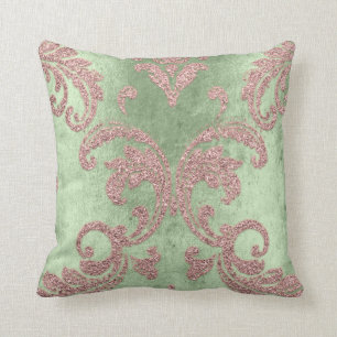 Coussin Damask Aqua Rose Mint Vert Cottage Velvet