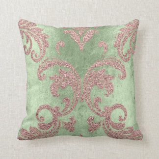 Coussin Damask Aqua Rose Mint Vert Cottage Velvet