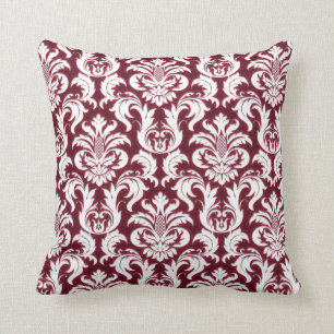 Coussin Damask Blanc Métal Bourgogne Bordeaux Rouge Velvet