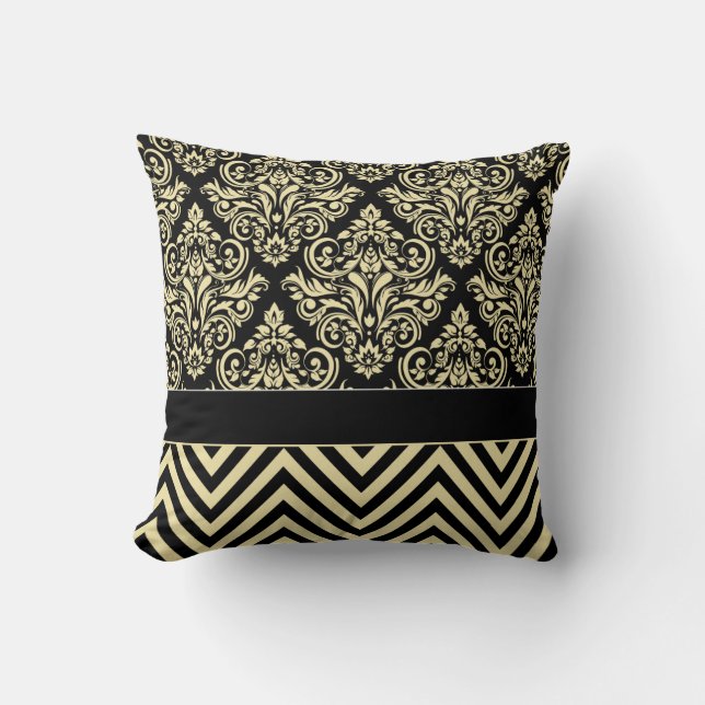 Coussin Damask Chevron - ivoire noir (Recto)