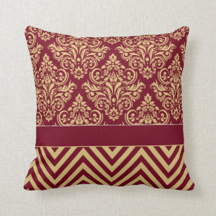 Coussin Damask Chevron - sable bordeaux