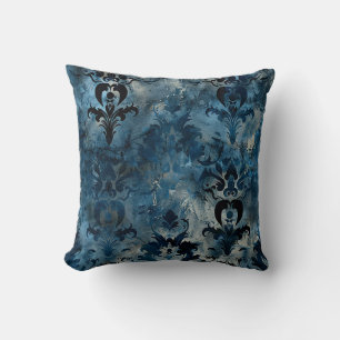Coussin Damask luxe grunge classique texture bleu profond