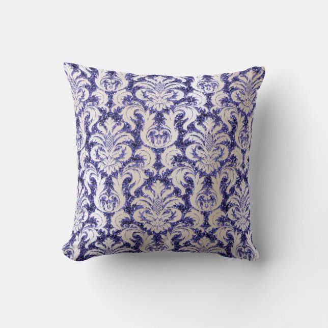 Coussin Damask Pearly Ivory Parties scintillant Blue Navy  (Recto)