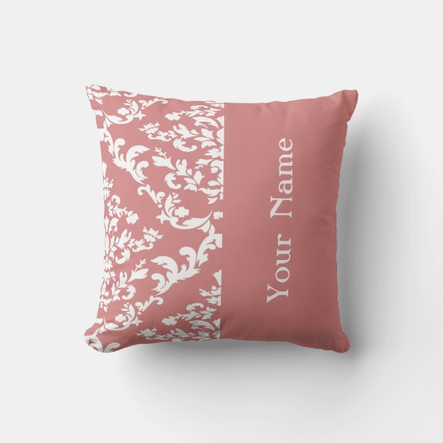 Coussin Damask rose gras avec nom @ Emporiomoffa (Recto)
