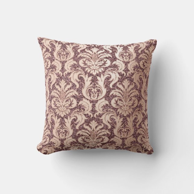 Coussin Damask Royal Parties scintillant Maroon Cuivre Ros (Recto)