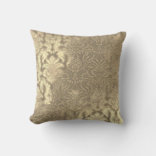Coussin Damask Sepia Gold Velvet métallique (Recto)