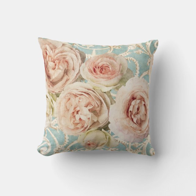 Coussin Damassé anglaise rose de bleu de roses (Recto)