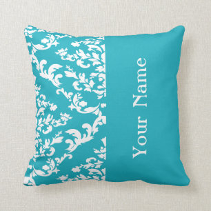 Coussin Damassé audacieuse de turquoise avec le nom @