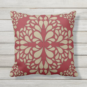 coussin damassé beige rouge