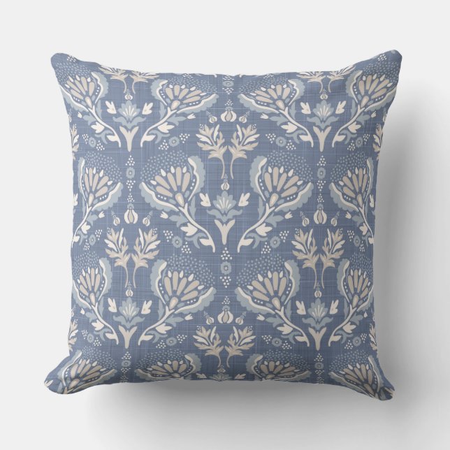 Coussin Damassé bleu de style campagnard français  (Recto)