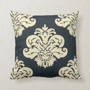 Coussin Damassé crème noire de marine