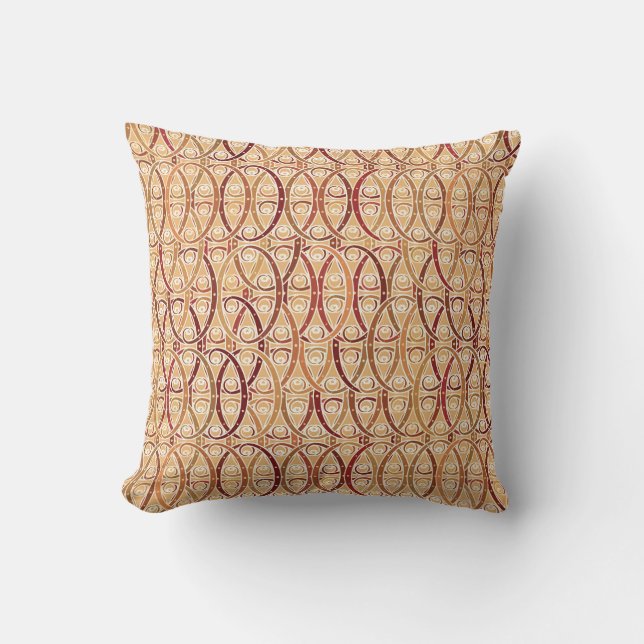 Coussin Damassé d'arabesque - brun et chameau bronzages (Recto)