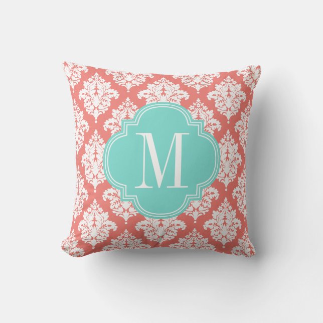 Coussin Damassé de corail élégante personnalisée (Recto)