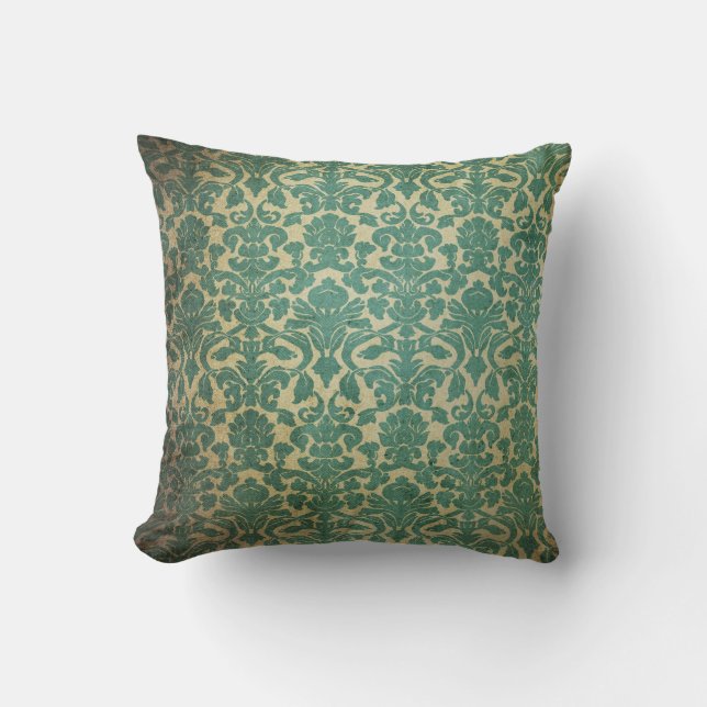 Coussin Damassé de cru de vert bleu (Recto)