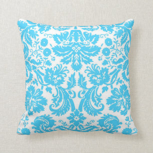 Coussin Damassé de fantaisie bleue et blanche modelée