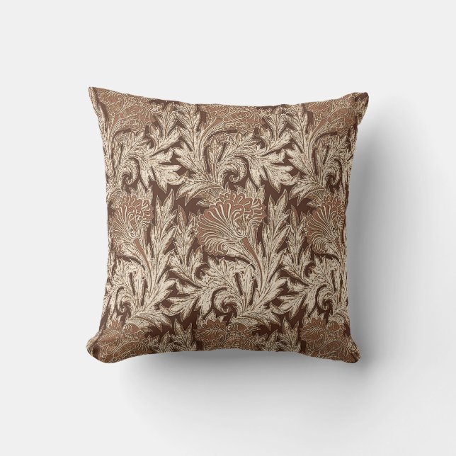 Coussin Damassé de fleur, Taupe Tan et crème Jacobean (Recto)