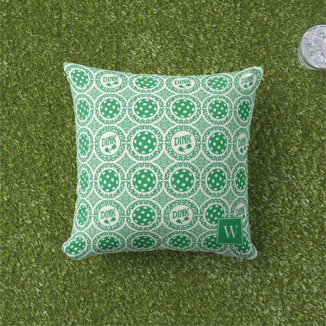 Coussin Damassé de Pickleball Préparé – Motif Dink Vert   (Herbe)