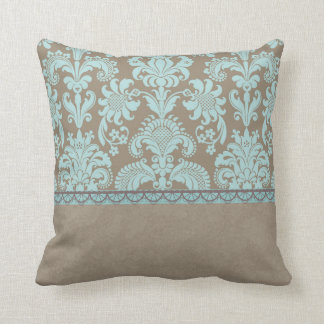 Coussin Damassé de Taupe et de turquoise