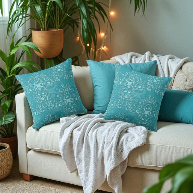 Coussin Damassé de Téâl Floral Élégant à Deux Tons Délicat (Créateur téléchargé)