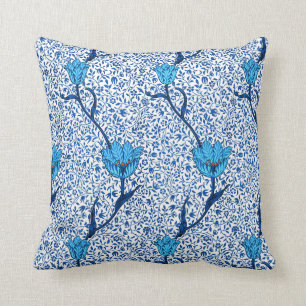 Coussin Damassé de tulipe de Nouveau d'art, bleu de cobal