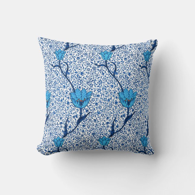 Coussin Damassé de tulipe de Nouveau d'art, bleu de cobalt (Recto)