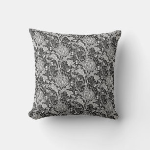 Coussin Damassé de William Morris, gris-foncé