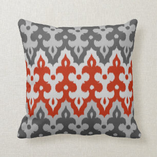 Coussin Damassé d'Ikat de Marocain, gris de graphite et
