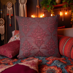 Coussin Damassé Distressed Rouge Rubis