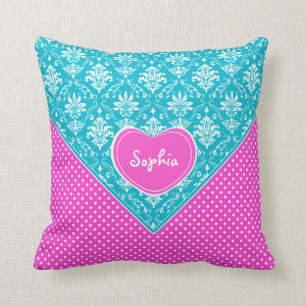 Coussin Damassé et pois de monogramme