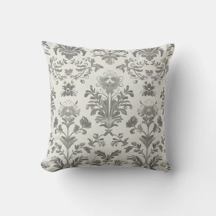 Coussin Damassé Floral Blanc Victorien Vintage