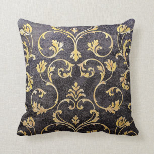 Coussin Damassé florale chic élégante vintage de noir et