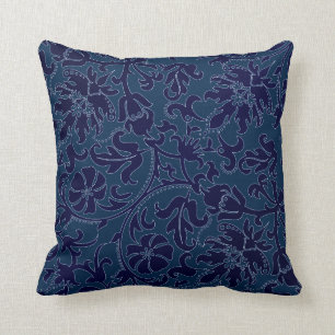 Coussin Damassé florale de bleu marine