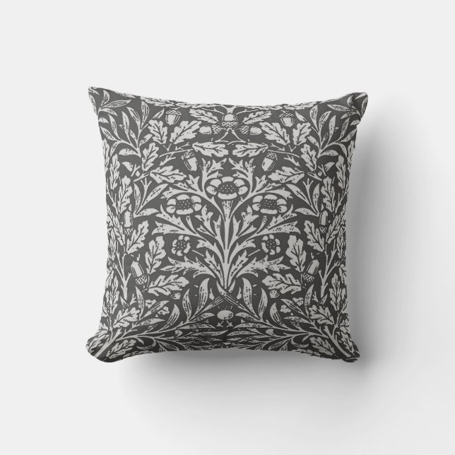 Coussin Damassé florale de Nouveau d'art, gris (Recto)