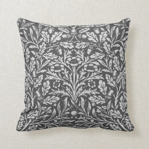 Coussin Damassé florale de Nouveau d'art, gris