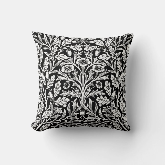 Coussin Damassé florale de Nouveau d'art, noire et blanche (Recto)