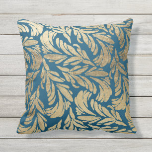 Coussin Damassé florale moderne d'or élégant de bleu
