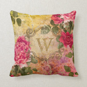 Coussin Damassé florale vintage de rose de roses décoré