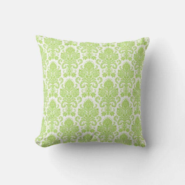 Coussin Damassé Girly de vert de chaux (Recto)
