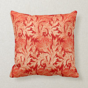 Coussin Damassé, mandarine et orange-clair Jacobean de