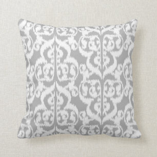 Coussin Damassé maure d'Ikat - gris argenté et blanc