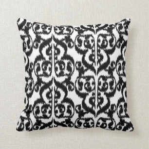 Coussin Damassé maure d'Ikat - noire et blanche