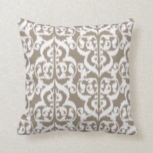 Coussin Damassé maure d'Ikat - taupe bronzage et blanc