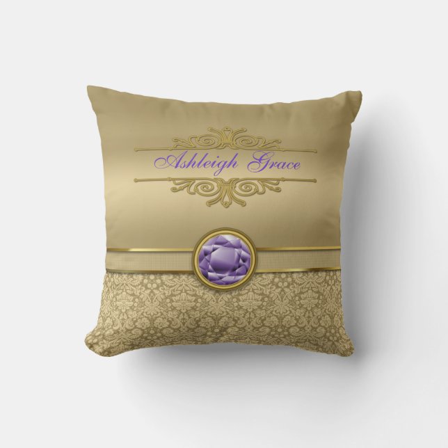 Coussin Damassé métallique brillante d'or de pierre gemme (Recto)