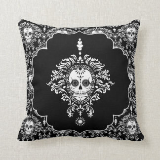 Coussin Damassé morte - carreau chic de crânes de sucre