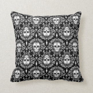 Coussin Damassé morte - carreau chic de crânes de sucre